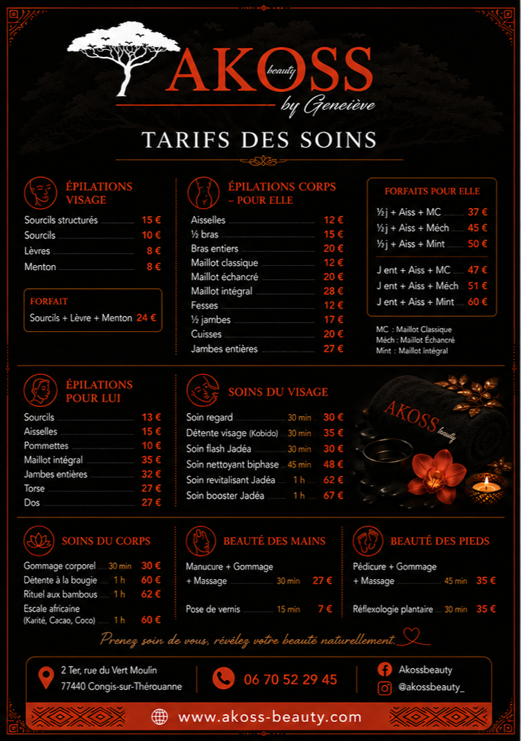 Tarifs soins du visage – Akoss Beauty
