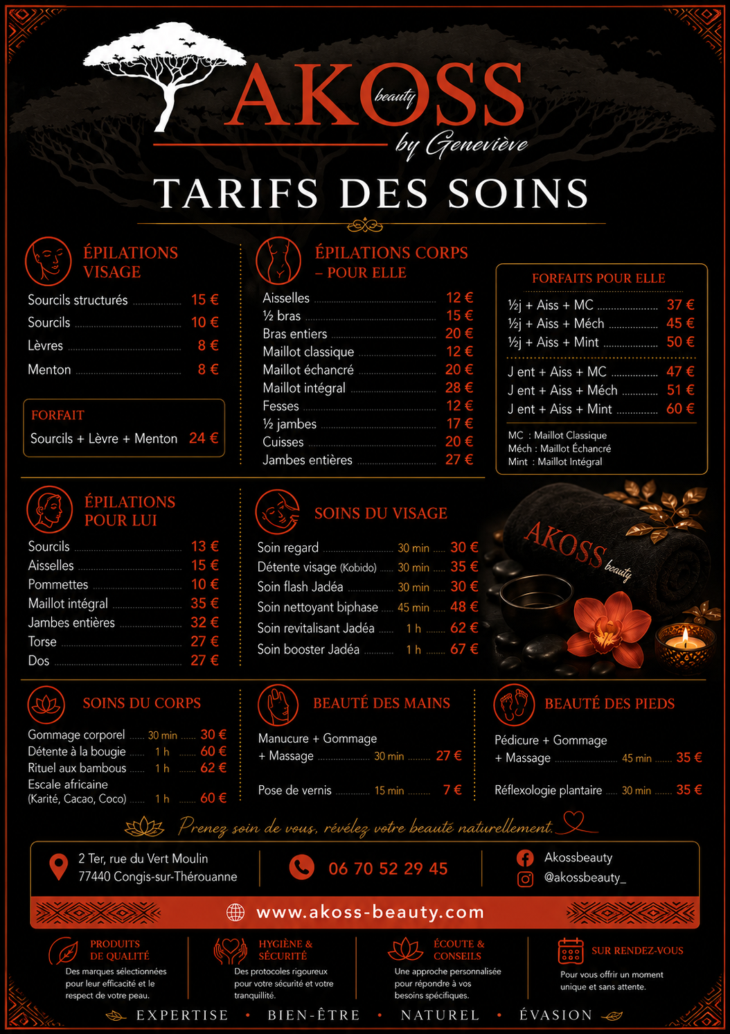 Tarifs épilation à la cire – Akoss Beauty